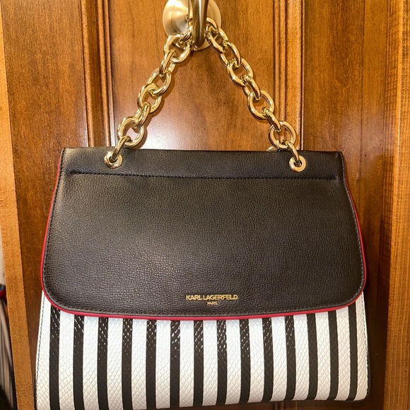 Karl Lagerfeld Handbags - Karl Lagerfeld Black and White Striped Shoulder Bag